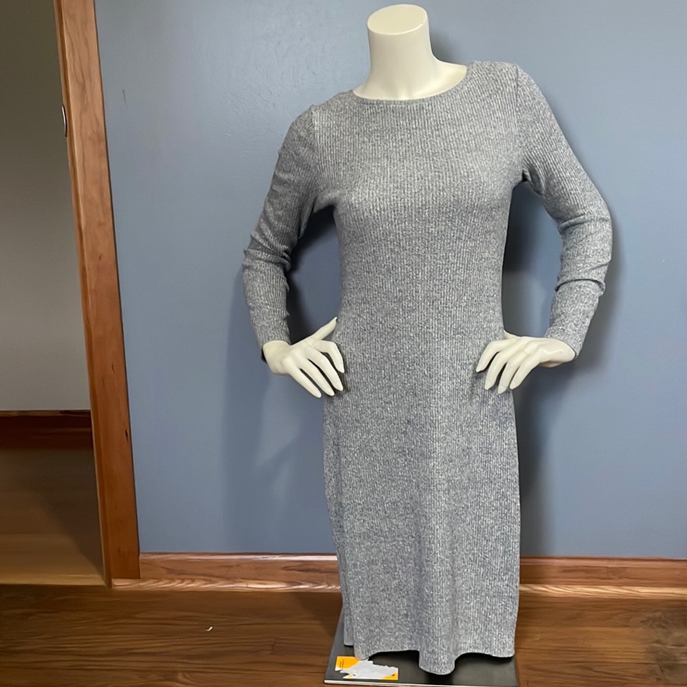 A New Day Gray Body-con Long Sleeve Sweater Dress